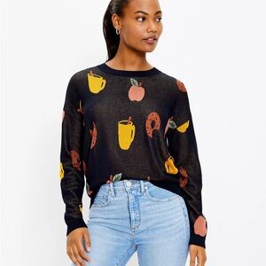 Loft Teacher school Apple Cider Donut black knit lightweight Sweater M 570322